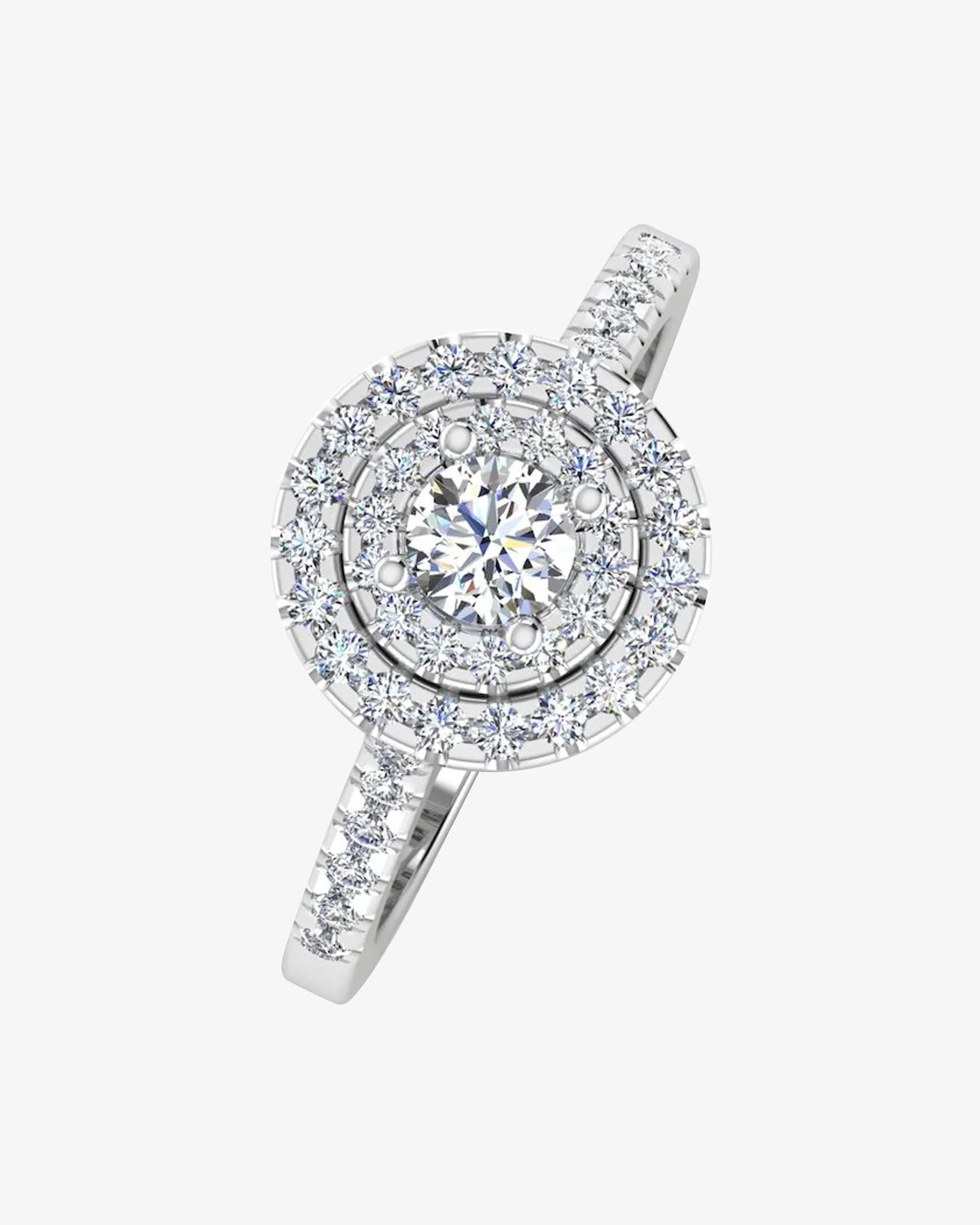 Petite Round Brilliant Double Halo Moissanite Engagement Ring - Image 4