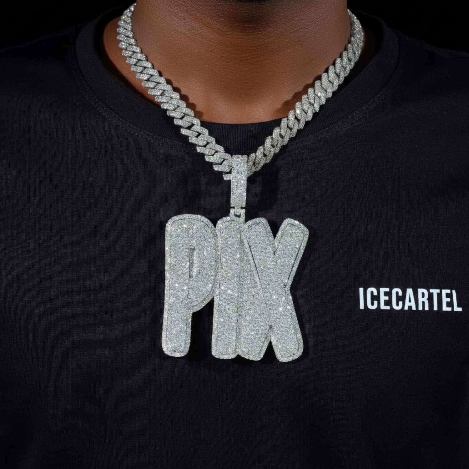 "PIX" Custom Moissanite Name Pendant 14K Gold - Image 2