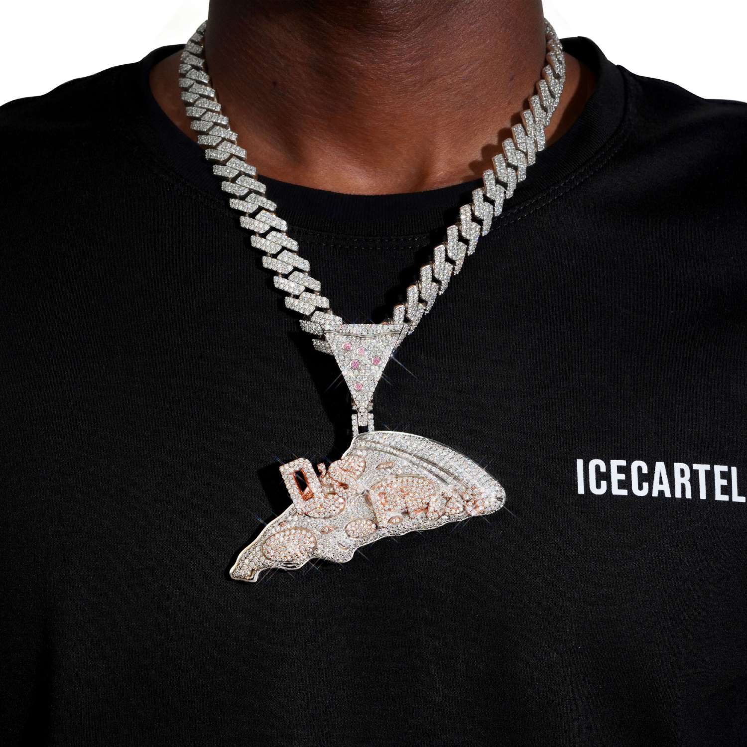 "PIZZA" Custom Moissanite Logo Pendant 14K Gold - Image 2
