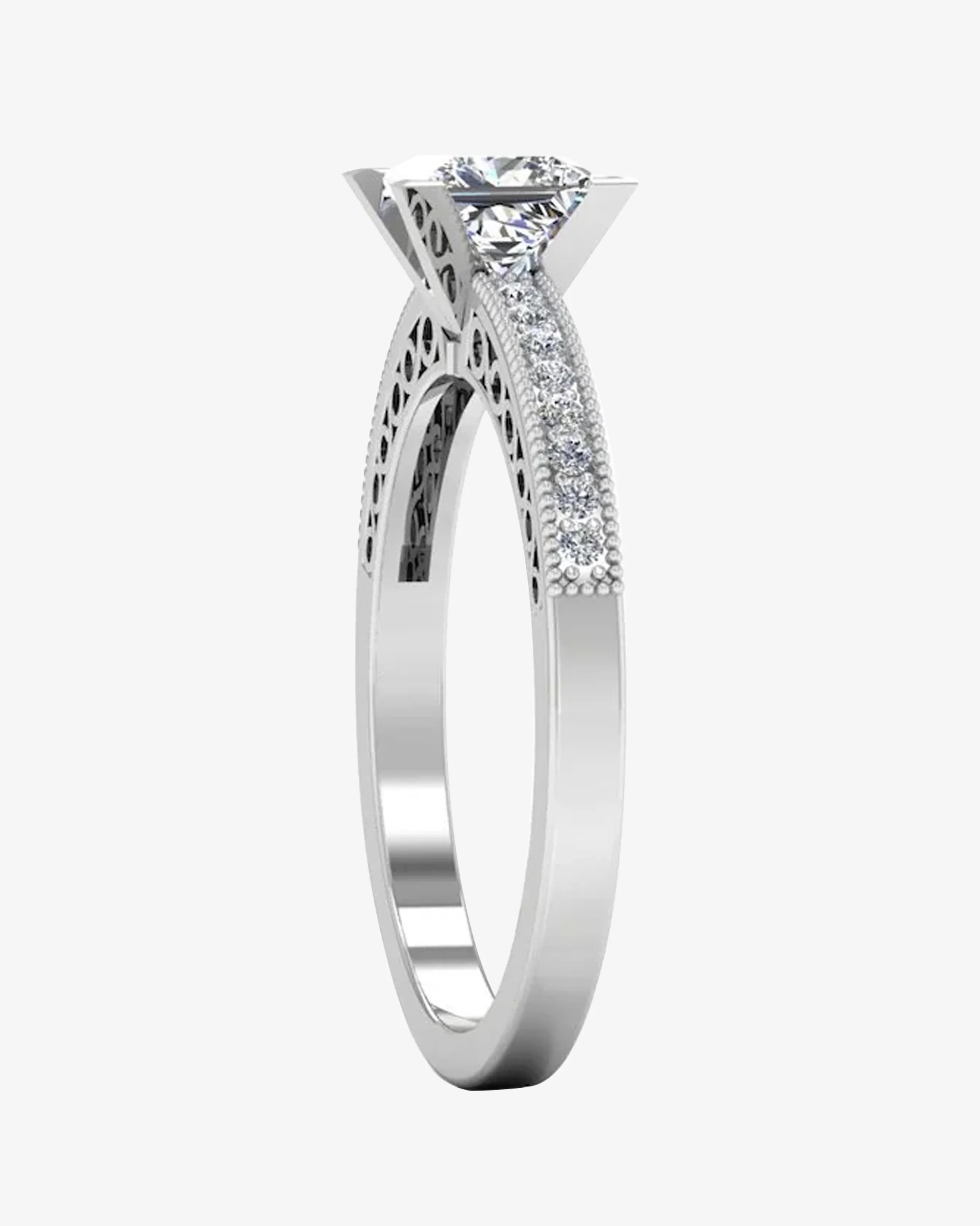 Princess Cut Cathedral Moissanite Engagement Ring - Image 5