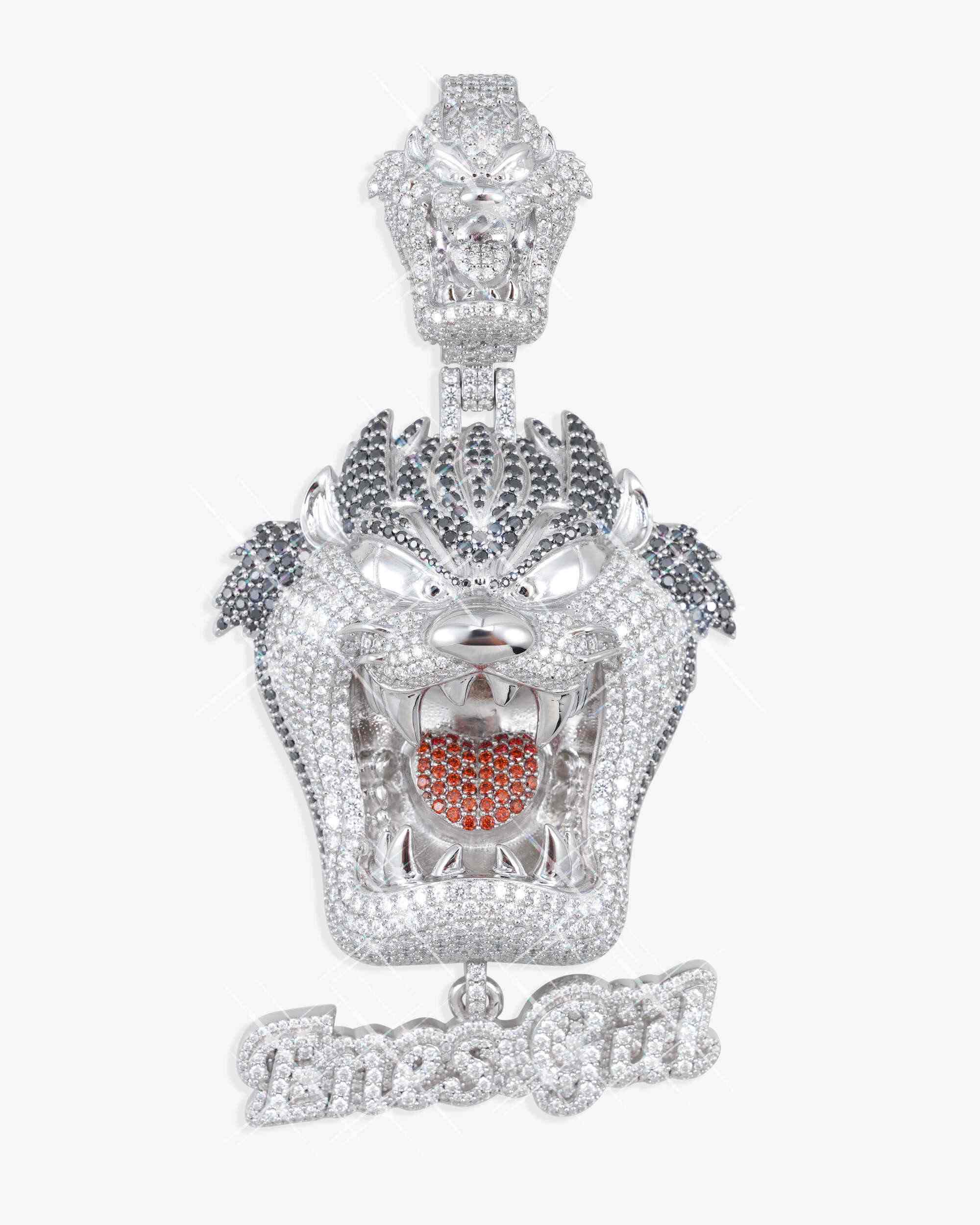 "Roaring Beast" Custom Moissanite Logo Pendant 14K Gold