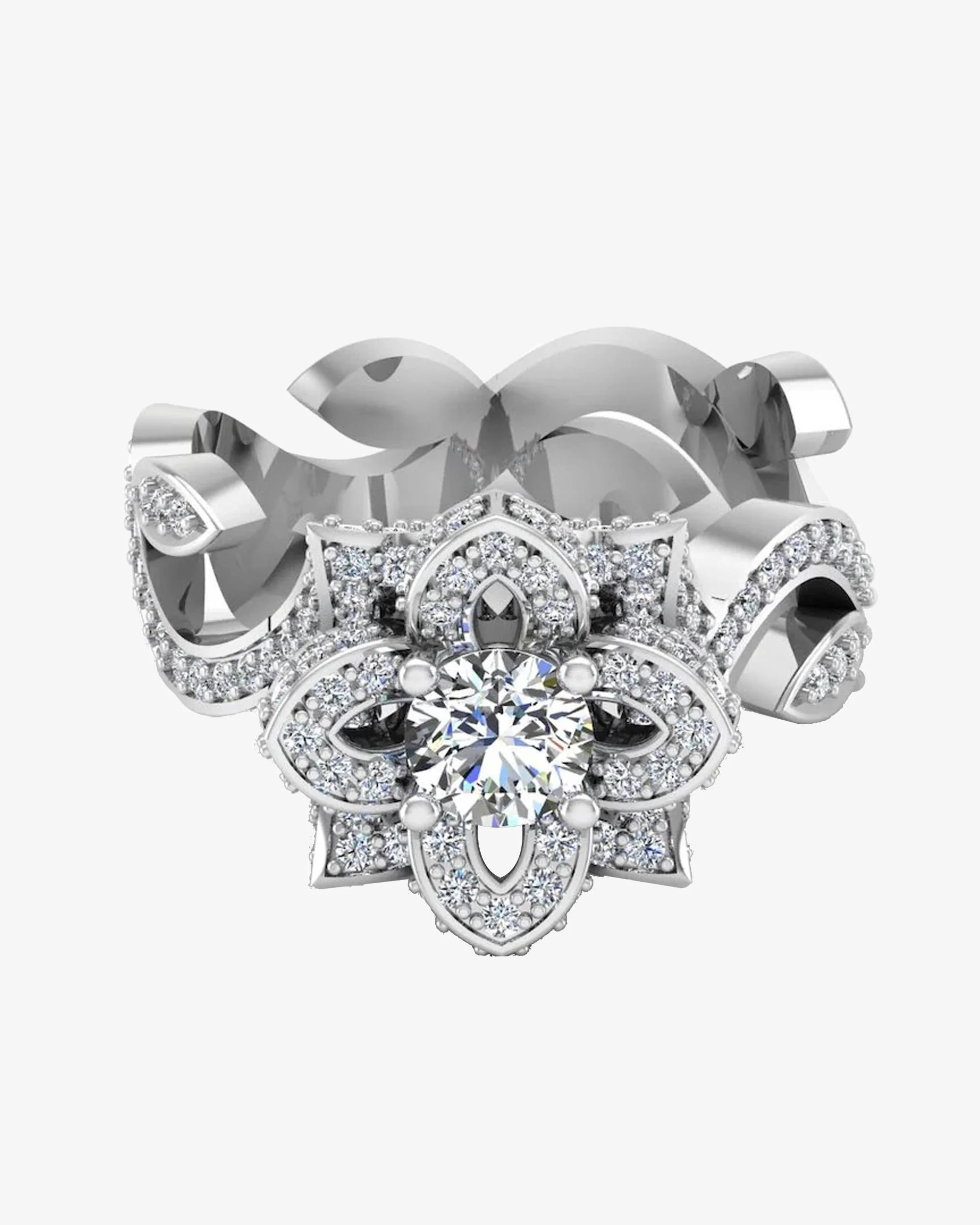 Round Floral Antique Moissanite Engagement Ring - Image 2