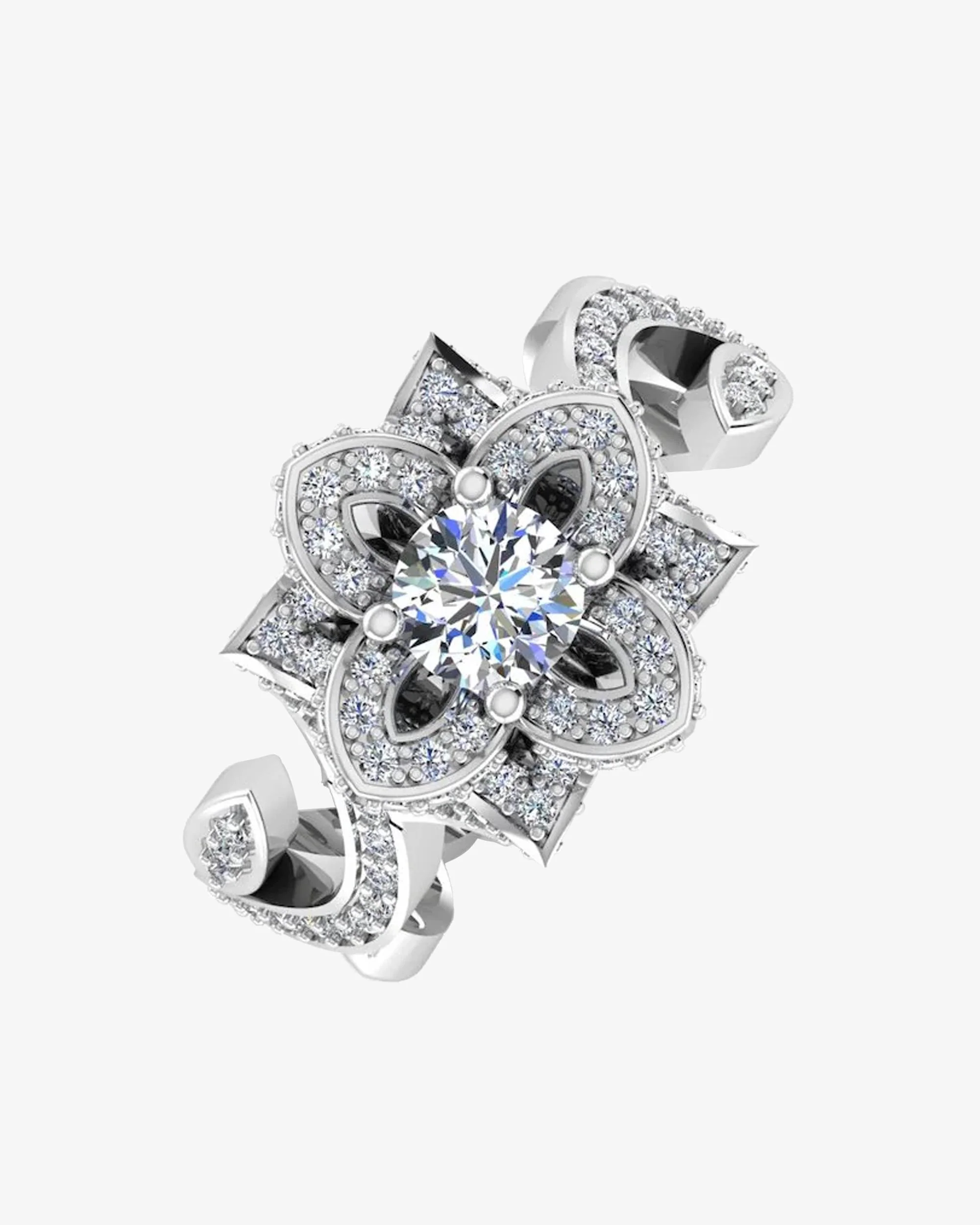 Round Floral Antique Moissanite Engagement Ring - Image 4