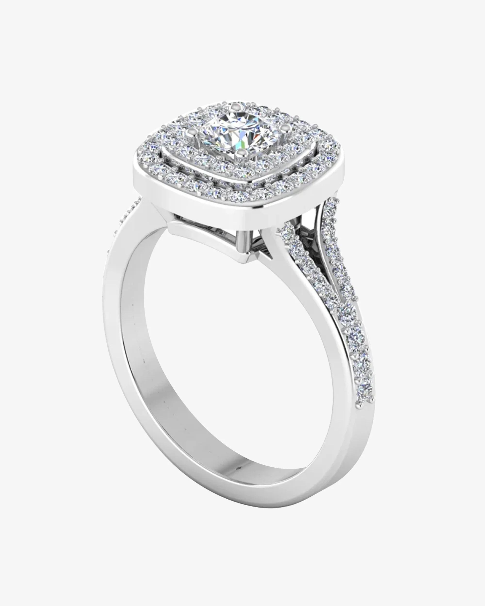 Round Split Shank Double Halo Moissanite Engagement Ring - Image 3