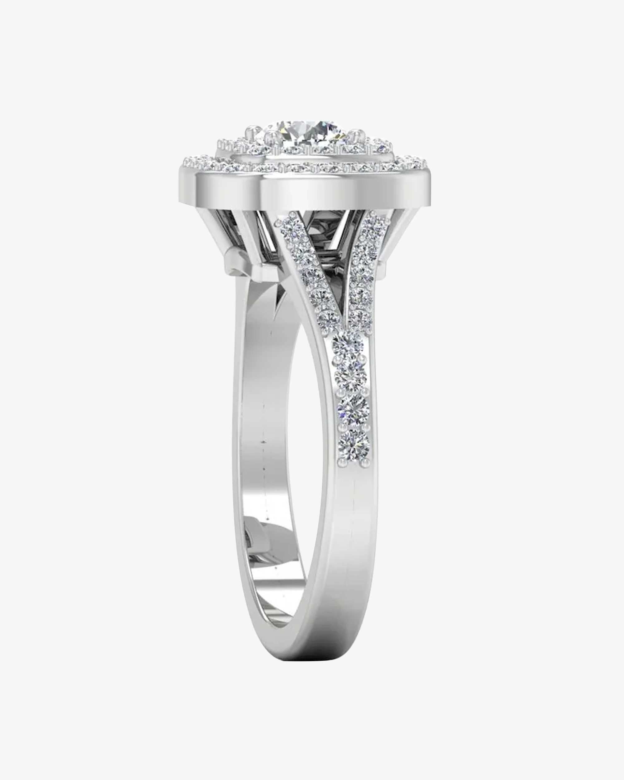 Round Split Shank Double Halo Moissanite Engagement Ring - Image 5