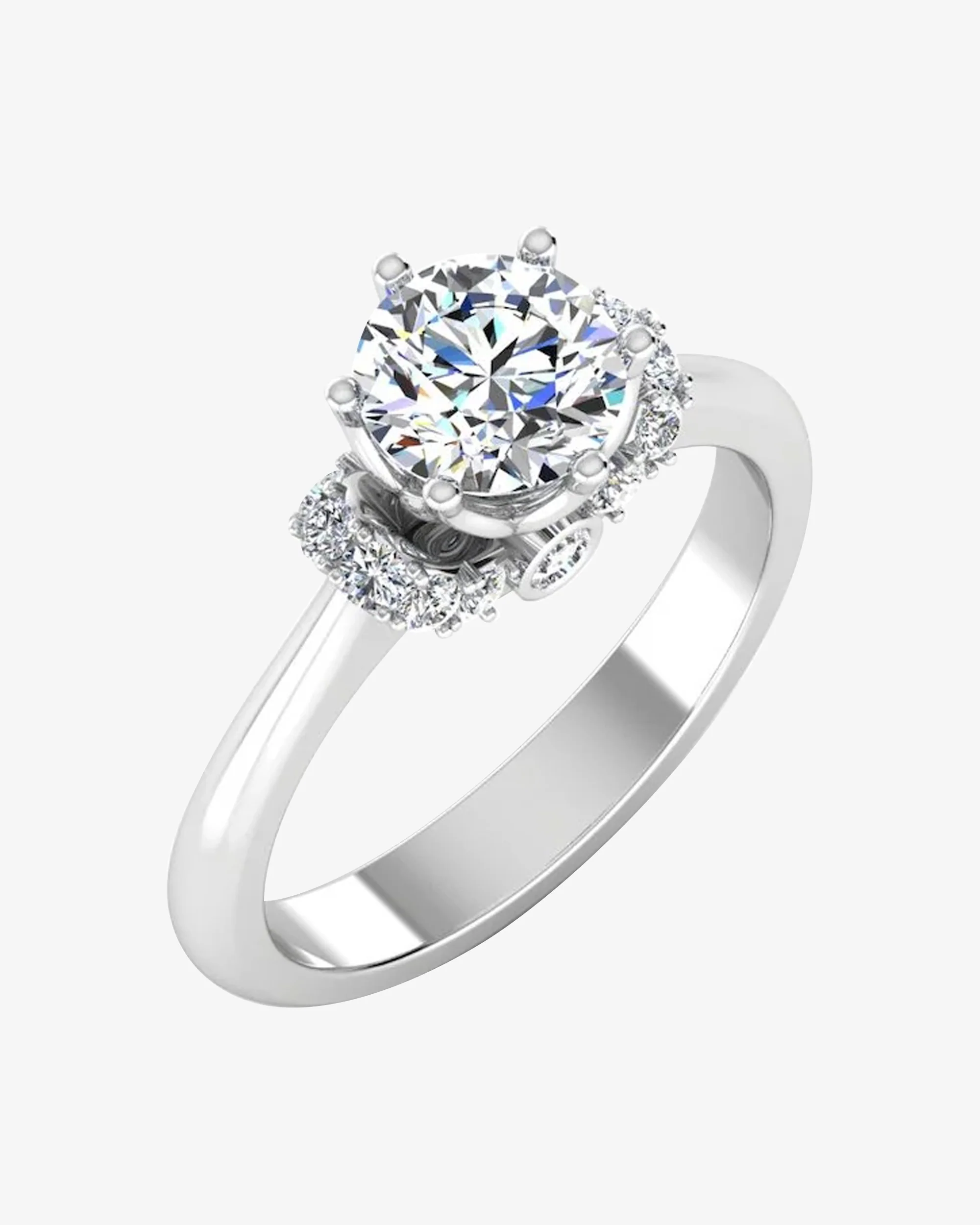 Round Tulip Bezel Halo Moissanite Engagement Ring