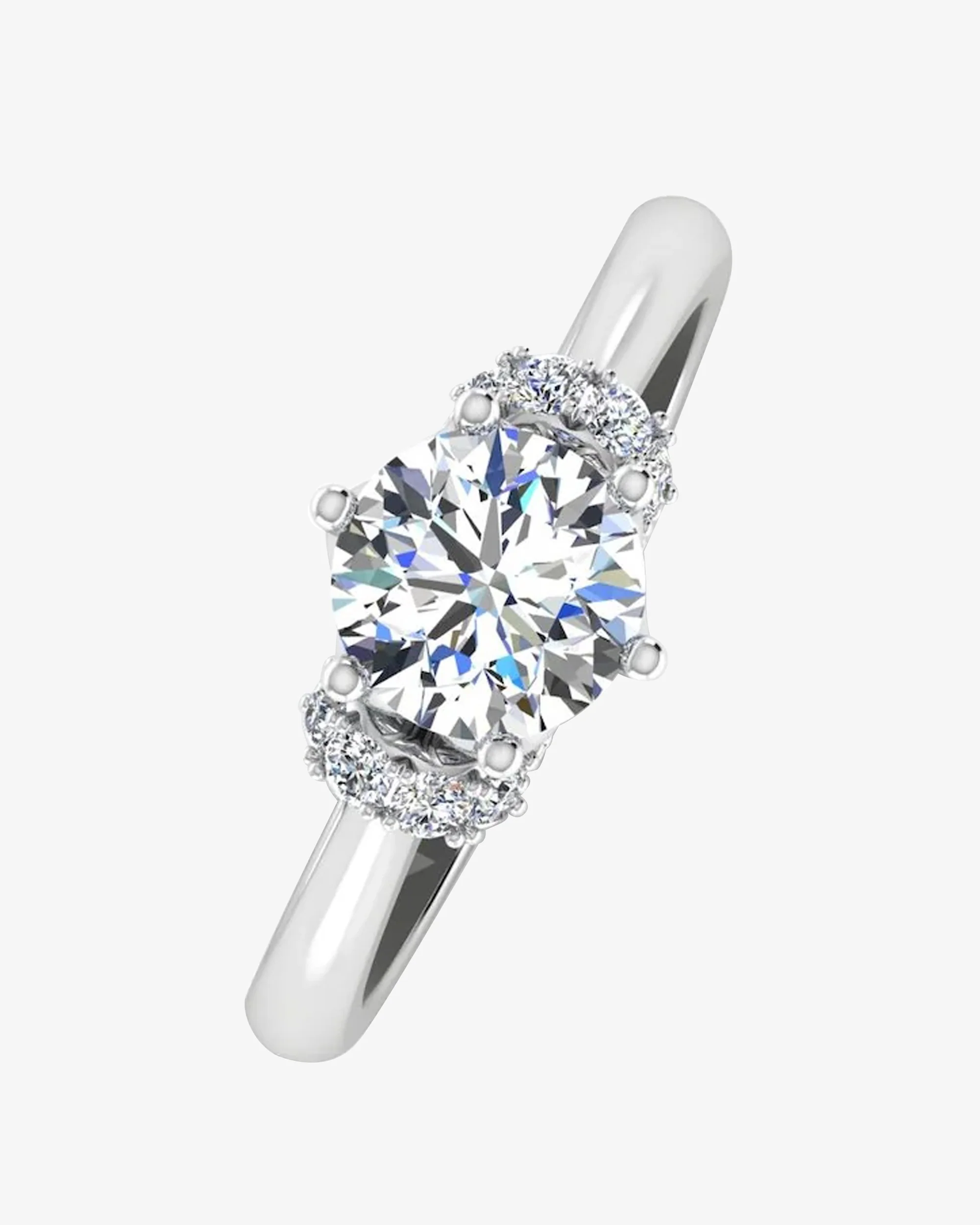Round Tulip Bezel Halo Moissanite Engagement Ring - Image 4