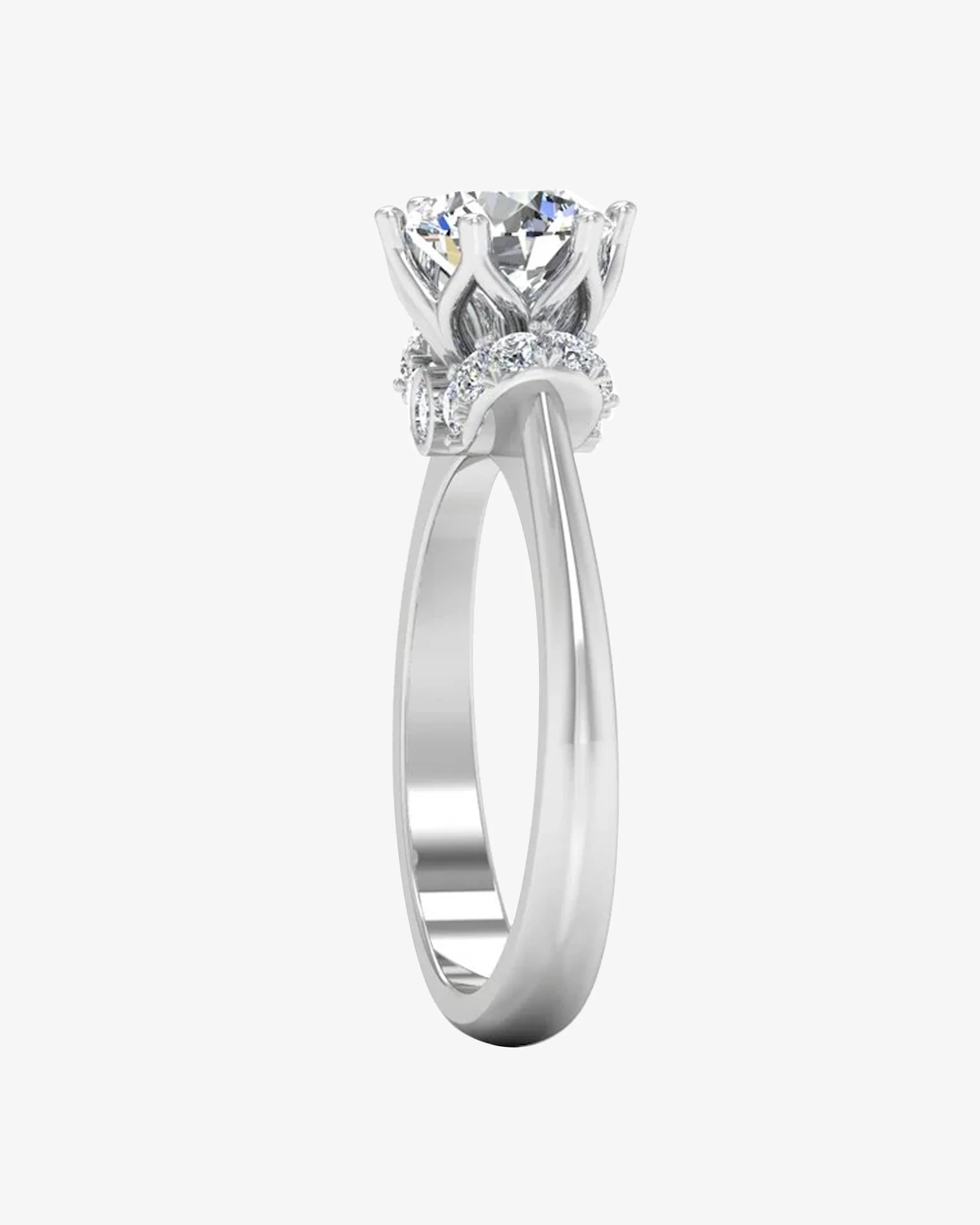 Round Tulip Bezel Halo Moissanite Engagement Ring - Image 5