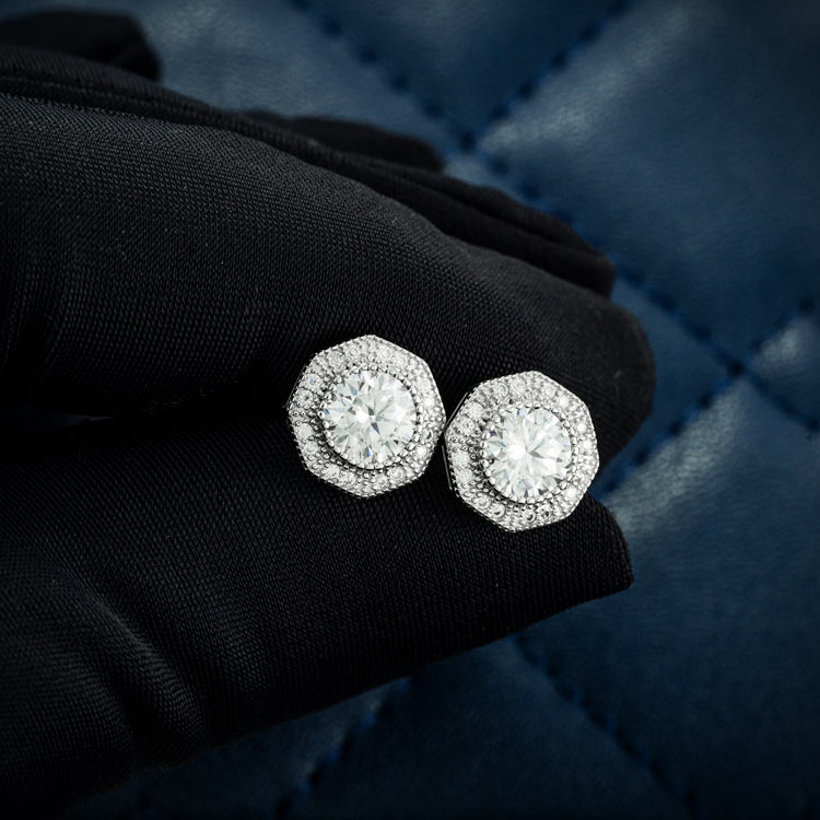 10MM Moissanite Halo Stud Earrings 14K Gold - Image 4