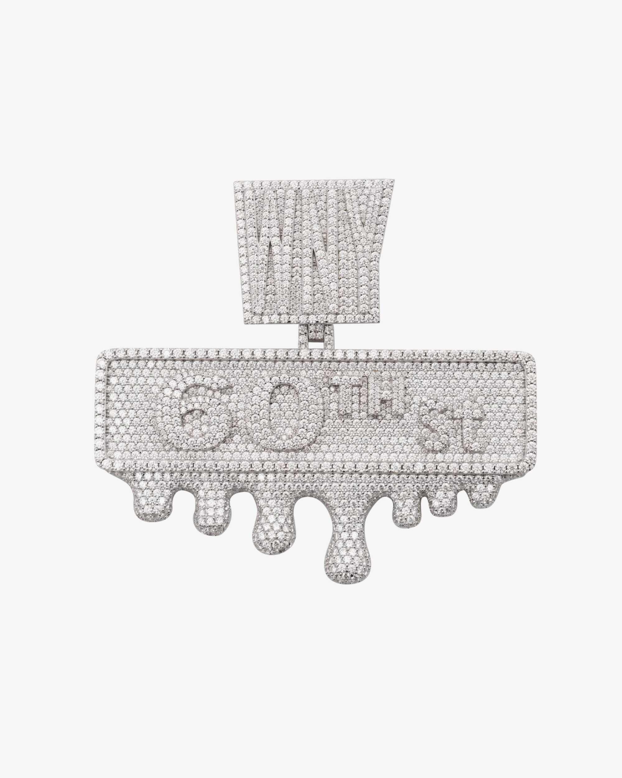 "60th Steet" Custom Moissanite Name Pendant 14K Gold