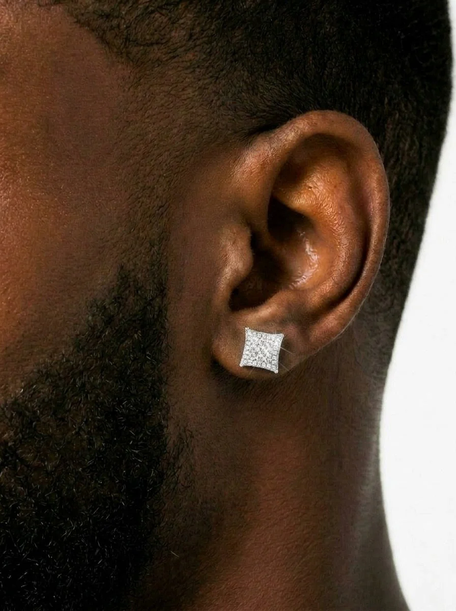 Side Halo Square Moissanite Earrings 14K Gold - Image 2