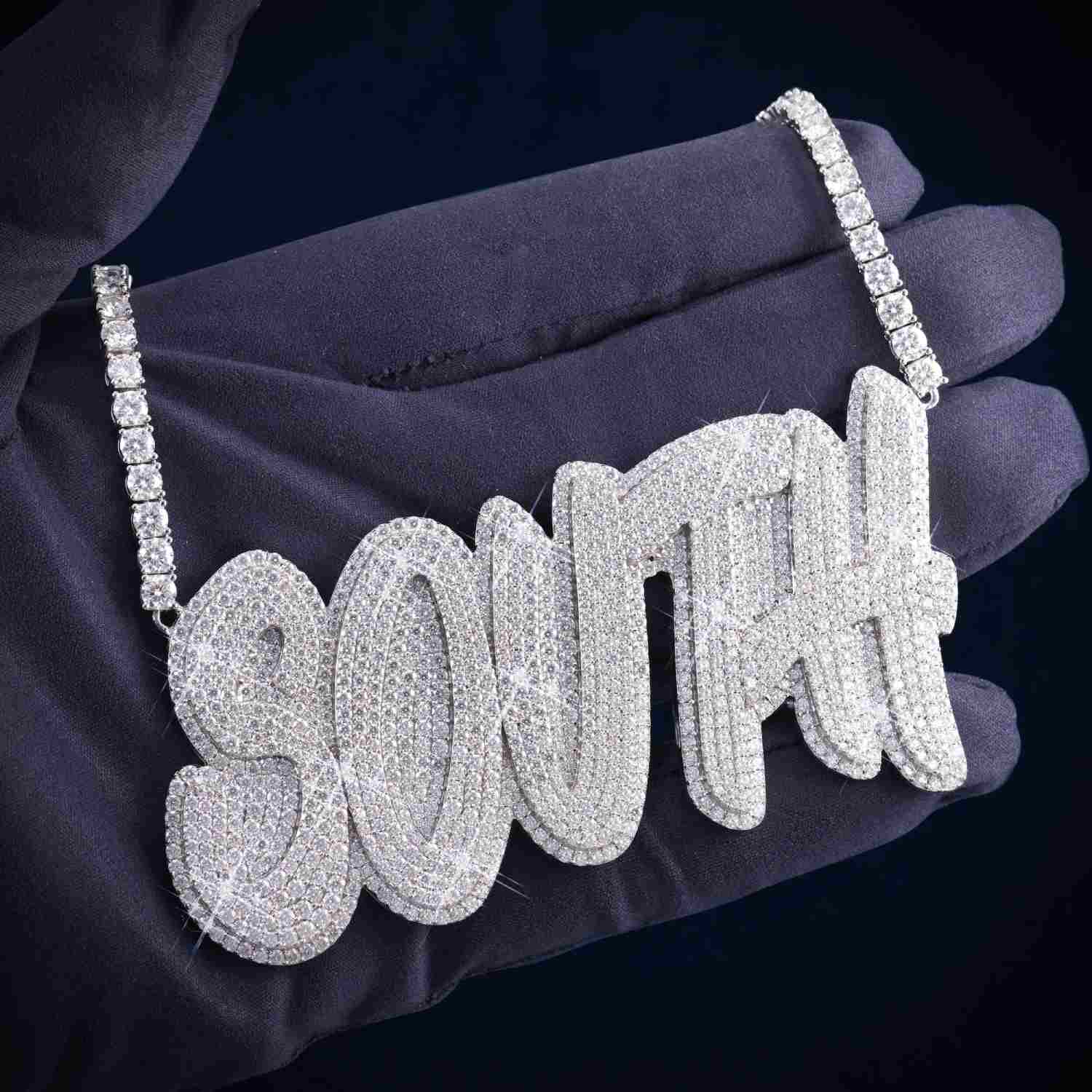 "SOUTH" Custom Moissanite Pendant 14K Gold - Image 4