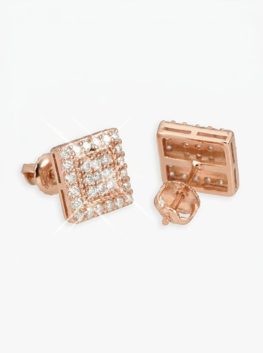 Square Wire Moissanite Earrings 14K Gold - Image 3