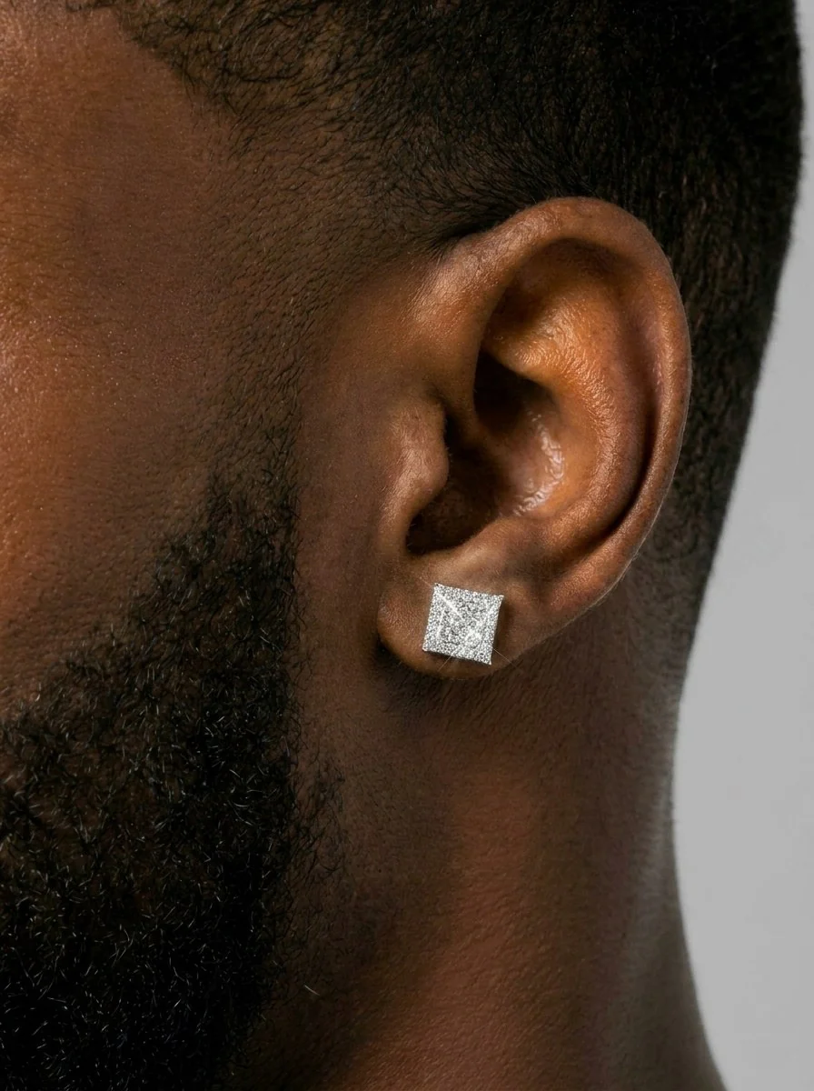 Square Wire Moissanite Earrings 14K Gold - Image 4