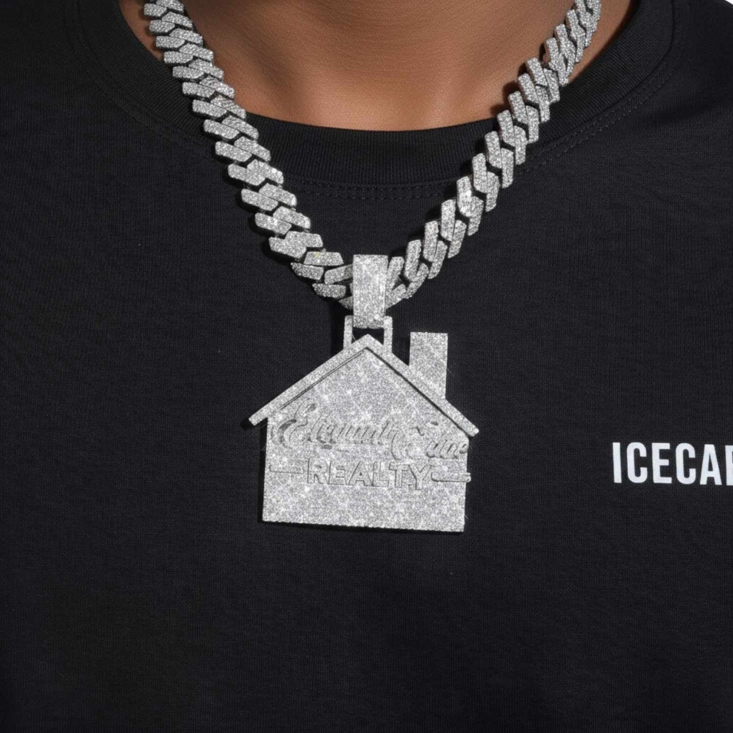 "STAR MANSION" Custom Moissanite Logo Pendant 14K Gold - Image 2