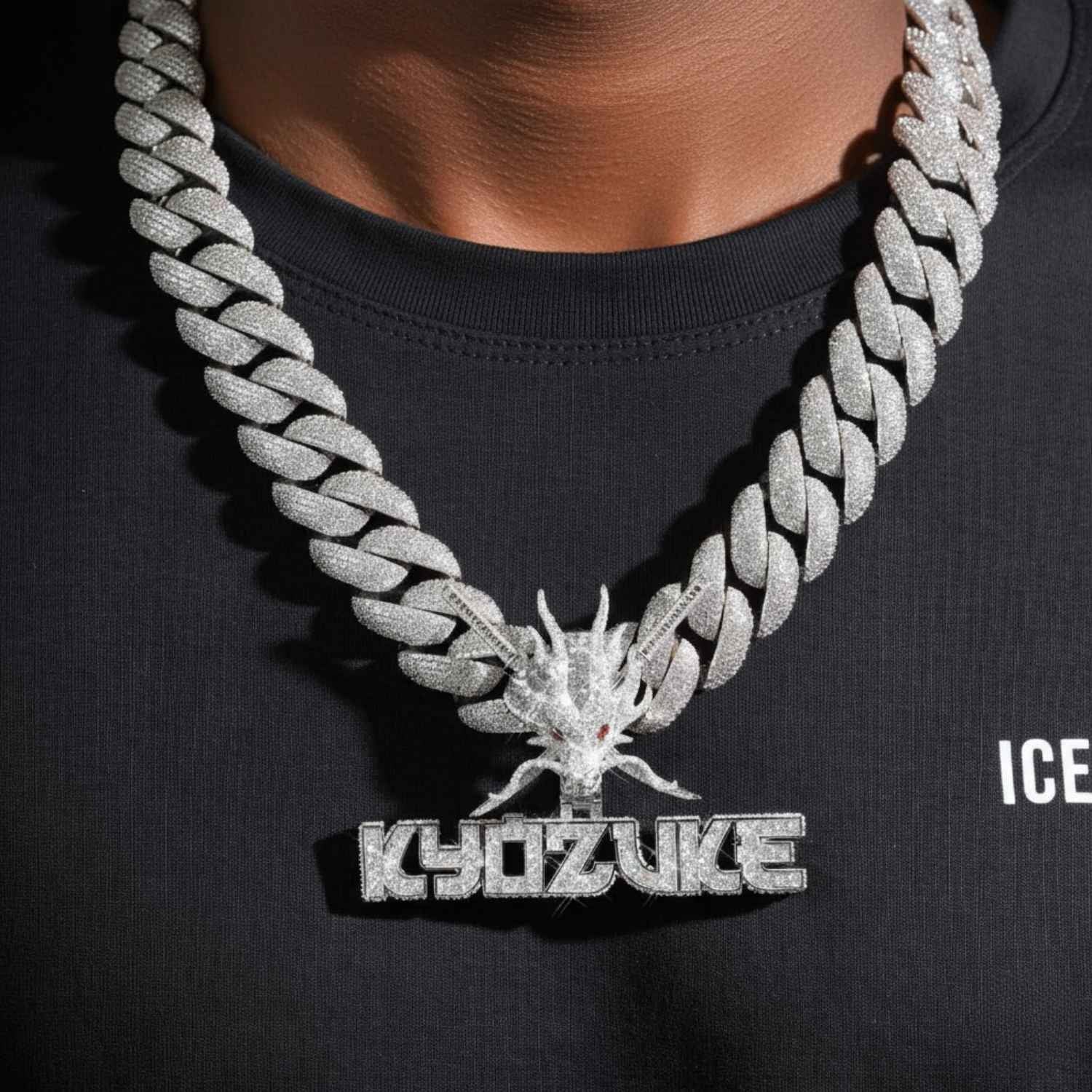 "ICED BLADE DRAGON" Custom Logo Moissanite Pendant 14K Gold - Image 2