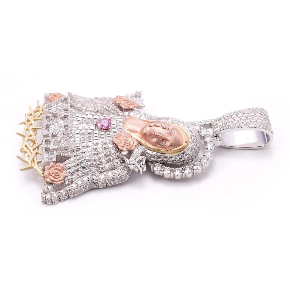 Two Tone Virgin Mary Custom Pendant 14K Gold - Image 4
